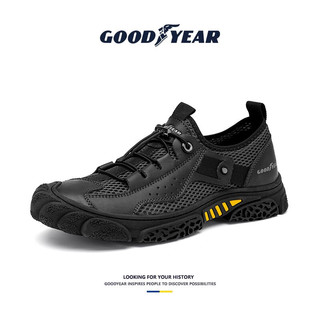 固特异（Goodyear）凉鞋男夏季2023新款网布薄款透气洞洞鞋百搭防滑软底沙滩凉拖鞋男 黑色 39