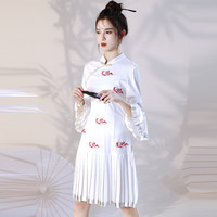 花芷新中式现代改良旗袍连衣吉祥富贵日常新宴服气质年春季出行游 白色 L