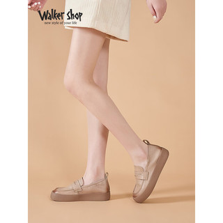 Walker Shop奥卡索休闲女鞋春夏时尚百搭厚底板鞋轻便透气D131052 米色 36