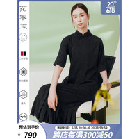 花木深民国风平裁旗袍改良新款日常可穿新中式提花立领黑色连衣裙 黑色 L