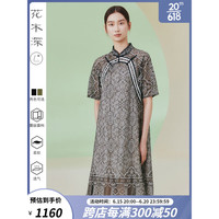 花木深古法双襟旗袍女夏平裁气质新款民国风女装新中式蕾丝连衣裙 黑色 XS