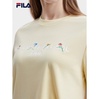 FILA 斐乐官方女子短袖T恤2023夏季新款下摆打结设计时尚休闲上衣 鹅粉黄-YE 175/92A/XL