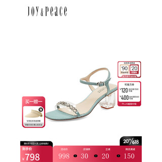 真美诗（Joy&peace）2023夏季新款商场同款透明粗跟一字带凉鞋ZI920BL3 绿色 36