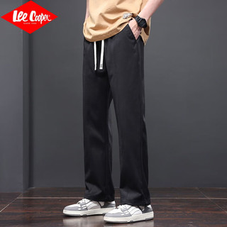 Lee Cooper裤子男夏季潮流宽松阔腿直筒裤垂感休闲系带长裤 黑色 XL码