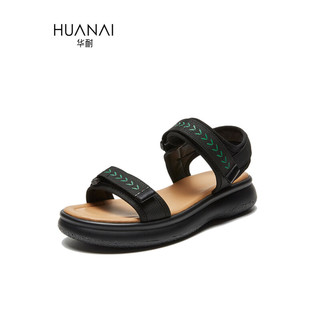 华耐（huanai）凉鞋2023年女夏运动凉鞋百搭沙滩凉鞋 95222052 黑色 35