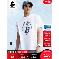 杰克·琼斯（JACK&JONES）夏季新款男士半袖上衣字母帆船胶印休闲短袖T恤男装223201214 雪白-A06 195/112A/XXXL