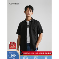 卡尔文·克莱恩 Calvin Klein Jeans23春夏男士简约绣标舒适棉麻混纺宽松短袖衬衫J322948 BEH-太空黑 XL