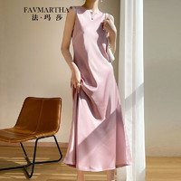法玛莎品牌夏季新款吊带裙女2023长款无袖露肩气质法式连衣裙 圆领粉色 M