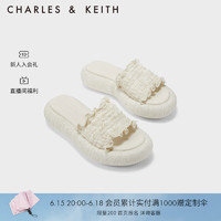 CHARLES&KEITH23夏季新品CK1-80920023厚底外穿花边一字拖女鞋 Cream奶白色 38