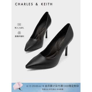 CHARLES&KEITHCK1-61720142时尚纯色尖头高跟单鞋女鞋 Black黑色 35