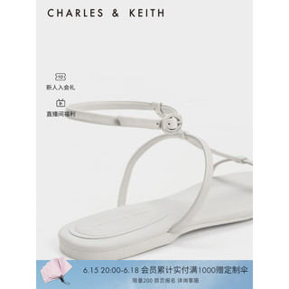 CHARLES&KEITH23夏季新品CK1-70900463平跟一字带罗马凉鞋女鞋 White白色 37