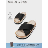 CHARLES&KEITH23夏季新品CK1-70580207交叉带外穿厚底凉拖鞋女 Black黑色 39