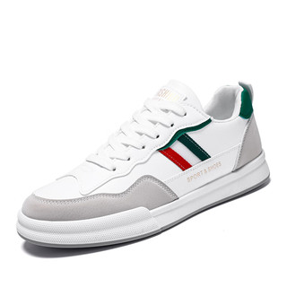 意利船长 休闲鞋男士学生小白鞋软底皮休闲运动板鞋子 RZPM168 白色 40