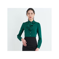 罗蒙（ROMON）2023夏季新款珍珠扣长袖衬衫职业雪纺衫时尚休闲女士衬衣上衣女 绿色 XL