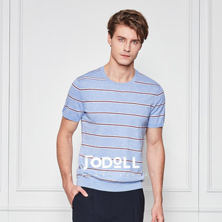 乔顿（JODOLL）桑蚕丝男士休闲短袖T恤夏季时尚撞色条纹圆领短袖 蓝色 46