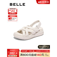 百丽（Belle）蓬软凉鞋女2023夏季新款编织鞋面沙滩凉鞋3OA35BL3 白色 39