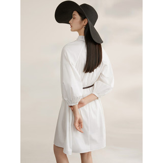 纳薇（naivee）23夏季新款木耳边系带松身高级感减龄白色衬衫裙 白色 预售 155/80A/S