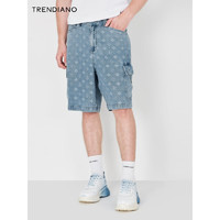 TRENDIANO 官方新款夏季经典提花渐变宽松休闲牛仔短裤男潮 浅蓝690 S
