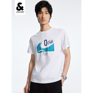 杰克·琼斯（JACK&JONES）夏季新款男士商务休闲半袖上衣潮流印花纯棉短袖T恤223201208 雪白 180/100A/L