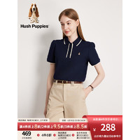 Hush Puppies暇步士女装2023夏季纯棉透气美式休闲撞色短袖Polo衫 196深蓝 XL