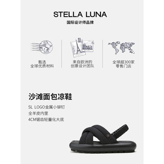 STELLA LUNA凉鞋女款2023年最新款牛仔布复古方头沙滩面包凉鞋 99黑色 35