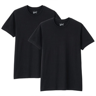 无印良品（MUJI）男式 无侧缝天竺编织 圆领短袖T恤  2件装 FAA04C2S 黑色 M