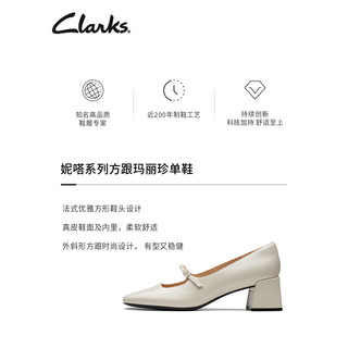 Clarks其乐妮嗒系列女鞋2023早春新款学院方根玛丽珍单鞋高跟鞋女 白色 261735444 35.5