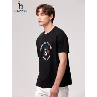 哈吉斯（HAZZYS）男装 夏季款前胸图案简约日常宽松圆领短袖T恤男ASTZE02BE58 黑色BK 180/100A 50