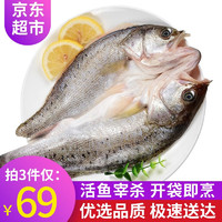 弹指鲜生 FingersFresh 三去海鲈鱼/河鲈鱼随机 400-450g/条 冷冻开背净鱼买 5 赠小龙虾 250克