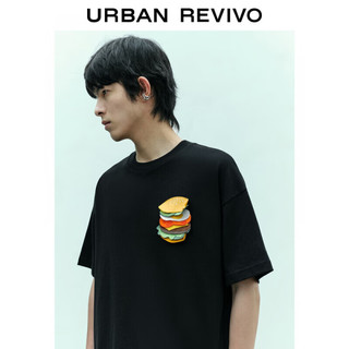 UR2023夏季新款男装潮流玩味汉堡包图案薄棉质短袖T恤UMV432094 正黑 S