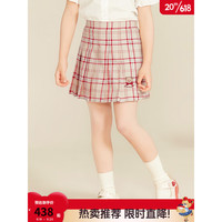 PawinPaw卡通小熊童装2023年夏季新款女童学院风百褶时尚格纹短裙 格子米色/35 110