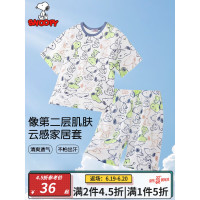 SNOOPY史努比童装男童睡衣儿童家居服套装夏季薄款中小童宝宝亲肤夏装 S漫画横条套白色 110CM