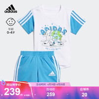 adidas阿迪达斯官方轻运动男婴童夏季新款运动短袖套装IQ0844 白/脉冲蓝/脉冲蓝 92CM