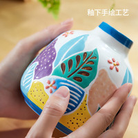 JOYYE釉下彩手绘花瓶花器客厅装饰节日实用高档礼物送老婆送女友 湖绿-网纹草
