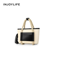 INJOYLIFE INJOYLIF菜篮子包2023夏日风麻绳手提小包小众拼接单肩斜挎包女包