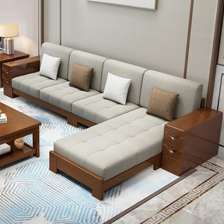 摩高空间实木沙发客厅中式直排木质橡胶木储物功能大小户型家具 四人位