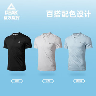 匹克（PEAK）速干POLO衫夏季新款男士短袖T恤商务通勤休闲上衣 黑色 X3L