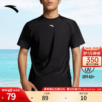 安踏泳衣男夏季短袖防晒速干弹力舒适UPF50+海边沙滩防沙梭织游泳装备 黑色-1 XL