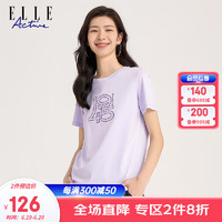 ELLE Active 夏季亲肤减龄短袖T恤女装2023新款时尚休闲百搭透气LOGO印花上衣 浅紫色 S