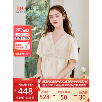 美标（MEIBIAO）19姆米重磅短袖真丝睡裙女夏6A级100%桑蚕丝绸睡衣法式蕾丝家居服 雪芽 L(165/88A)