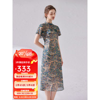 經典故事(JANE STORY)改良旗袍连衣裙女夏季2023新款设计感印花高端气质立领新中式旗袍 U33杏底蓝绿花 S