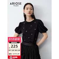 艾诺丝雅诗2023夏季新品时尚设计感圆领直筒版型T恤女20616199 黑色 S