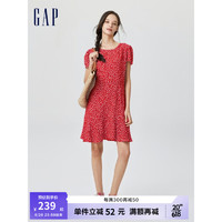 Gap女装夏季2023新款法式圆领修身短袖连衣裙671350气质A字裙 红色 165/84A(XS)