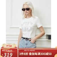 唐可娜儿（DKNY）2023春夏新品女串珠刺绣亮片LOGO字母休闲短袖T恤女装 白色 XL(170/92A)