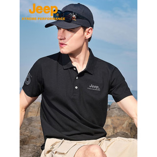 Jeep吉普夏季户外休闲透气冰氧酷POLO体恤衫UPF40+防晒亲肤速干t恤男 品牌黑 L/130-145斤