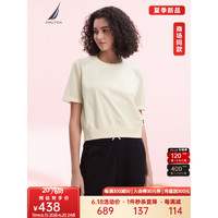 诺帝卡（NAUTICA）女装23春夏新款纯棉亲肤舒适短袖圆领T恤女32TV02 米白1MA S