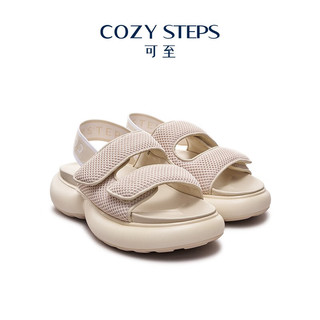 COZY STEPS可至女士23春夏新品轻氧系列回弹氧气鞋魔术贴厚底女式凉鞋拖鞋 暖意灰白 35