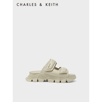 CHARLES&KEITH23夏季新品CK1-70380989厚底魔术贴运动凉拖鞋女 粉白色Chalk 36