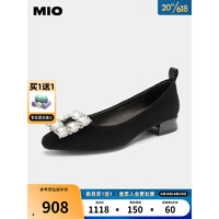 MIO米奥2023秋季新款女鞋低跟一脚蹬单鞋通勤工作鞋方钻小皮鞋 黑色 34