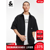 杰克·琼斯（JACK&JONES）夏季商务休闲时尚简约百搭男士刺绣宽松条纹短袖衬衫223204067 黑色-E40 165/88A/XS